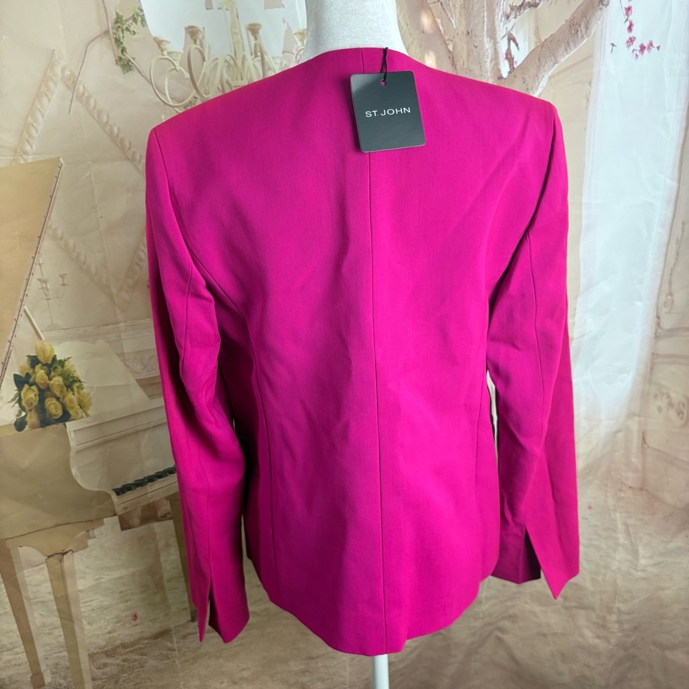 NEW St. John Fuchsia Wool Tailored Open Blazer - Picture 9 of 15